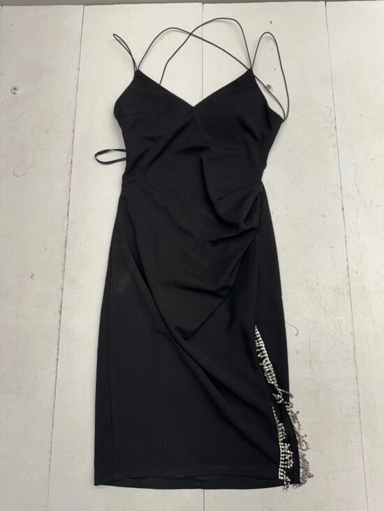 B. Darlin Dresses & Skirts - B. Darlin Solid Black Sleeveless Cross Strap Side Slit Slip Dress